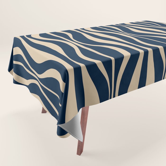 Mid Century Modern Hourglass Abstract Pattern in Navy Blue and Beige Tablecloth Gallery Image 1