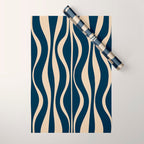 Mid Century Modern Hourglass Abstract Pattern in Navy Blue and Beige Wrapping Paper Gallery Image 1