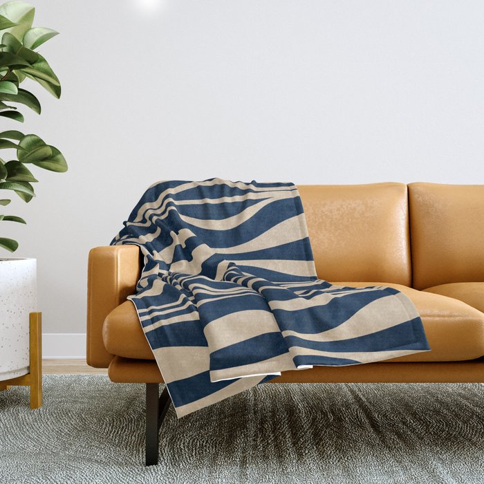 Mid Century Modern Hourglass Abstract Pattern in Navy Blue and Beige Throw Blanket Gallery Image 1