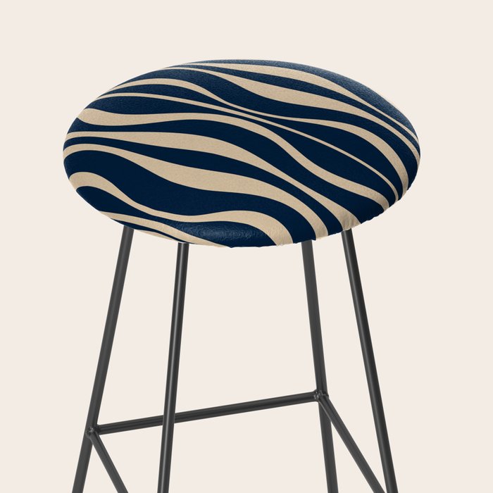 Mid Century Modern Hourglass Abstract Pattern in Navy Blue and Beige Stool Gallery Image 2