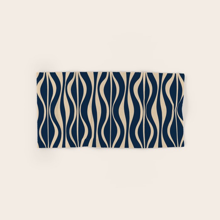 Mid Century Modern Hourglass Abstract Pattern in Navy Blue and Beige Bath Towel Gallery Image 1