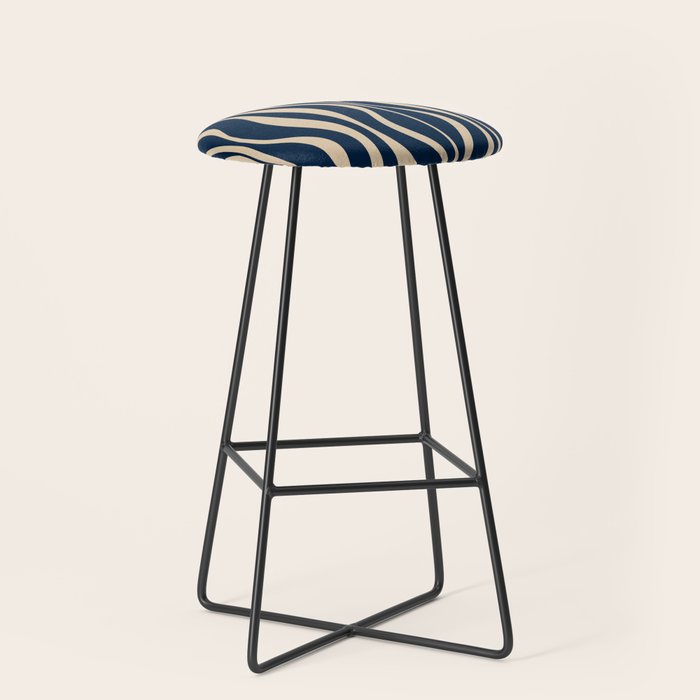 Mid Century Modern Hourglass Abstract Pattern in Navy Blue and Beige Stool Gallery Image 1
