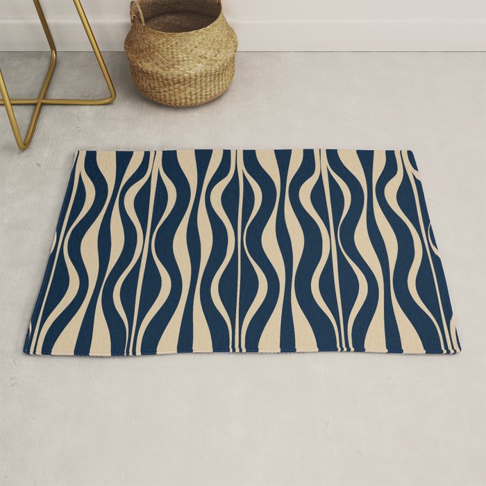 Mid Century Modern Hourglass Abstract Pattern in Navy Blue and Beige Rug Gallery Image 1