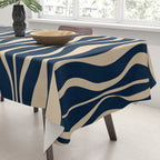 Mid Century Modern Hourglass Abstract Pattern in Navy Blue and Beige Tablecloth Gallery Image 3
