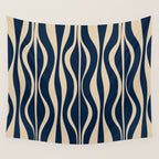 Mid Century Modern Hourglass Abstract Pattern in Navy Blue and Beige Wall Tapestry Gallery Image 4