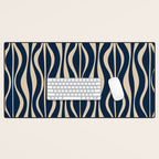 Mid Century Modern Hourglass Abstract Pattern in Navy Blue and Beige Desk Mat Gallery Image 1