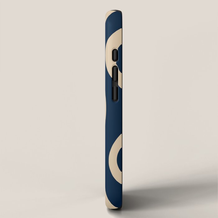 Mid Century Modern Hourglass Abstract Pattern in Navy Blue and Beige iPhone Case Gallery Image 2