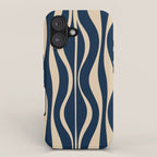 Mid Century Modern Hourglass Abstract Pattern in Navy Blue and Beige iPhone Case Gallery Image 1
