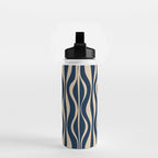 Mid Century Modern Hourglass Abstract Pattern in Navy Blue and Beige Water Bottle Gallery Image 2
