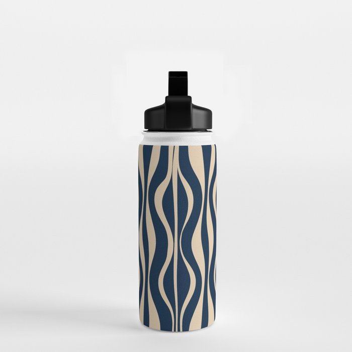 Mid Century Modern Hourglass Abstract Pattern in Navy Blue and Beige Water Bottle Gallery Image 2