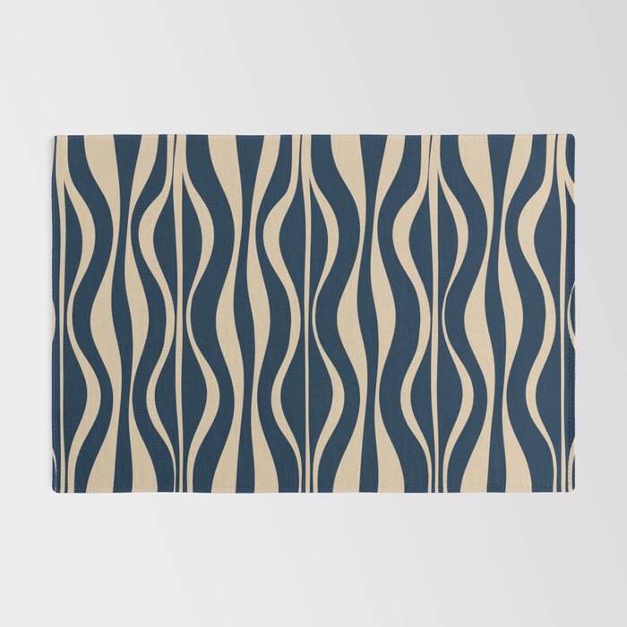 Mid Century Modern Hourglass Abstract Pattern in Navy Blue and Beige Rug Gallery Image 2