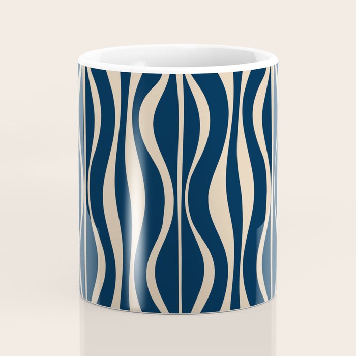 Mid Century Modern Hourglass Abstract Pattern in Navy Blue and Beige Coffee Mug Gallery Image 4