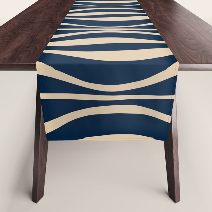 Mid Century Modern Hourglass Abstract Pattern in Navy Blue and Beige Table Runner Gallery Image 1