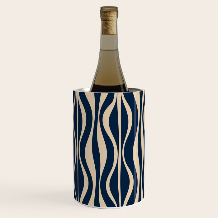 Mid Century Modern Hourglass Abstract Pattern in Navy Blue and Beige Wine Chiller Gallery Image 2
