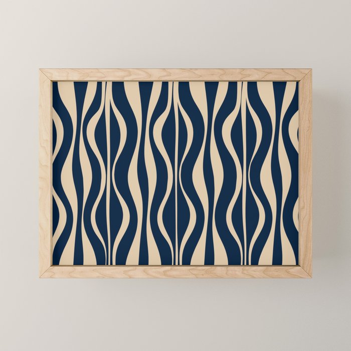 Mid Century Modern Hourglass Abstract Pattern in Navy Blue and Beige Mini Art Print Gallery Image 1