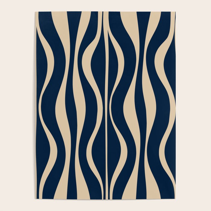 Mid Century Modern Hourglass Abstract Pattern in Navy Blue and Beige Poster Gallery Image 1