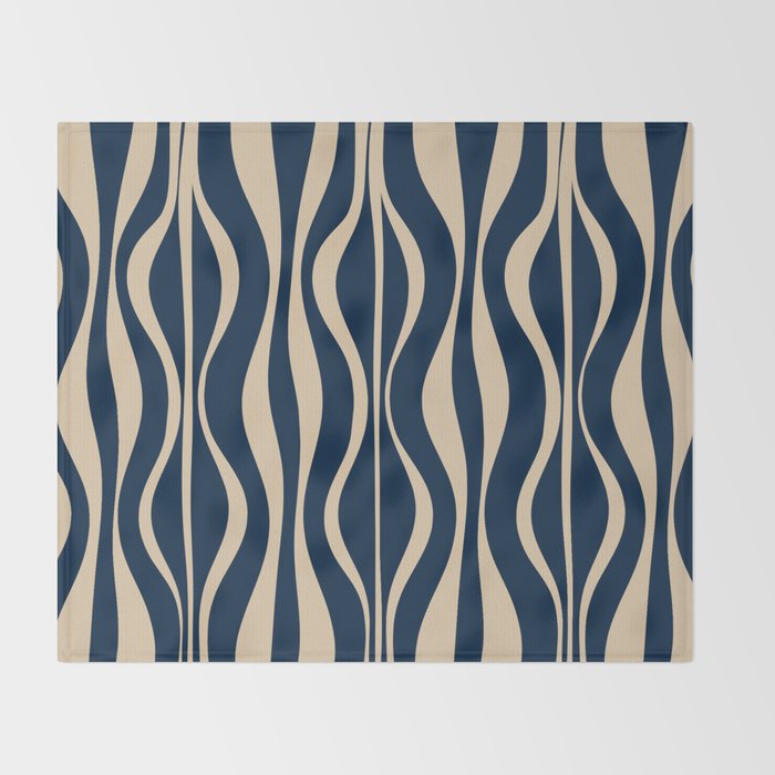 Mid Century Modern Hourglass Abstract Pattern in Navy Blue and Beige Throw Blanket Gallery Image 2