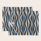 Mid Century Modern Hourglass Abstract Pattern in Navy Blue and Beige Placemat Gallery Image 1