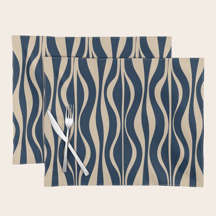 Mid Century Modern Hourglass Abstract Pattern in Navy Blue and Beige Placemat Gallery Image 1