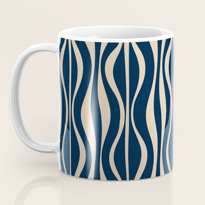 Mid Century Modern Hourglass Abstract Pattern in Navy Blue and Beige Coffee Mug Gallery Image 3