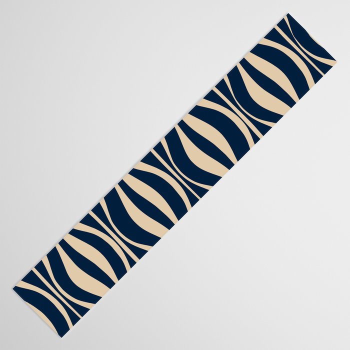 Mid Century Modern Hourglass Abstract Pattern in Navy Blue and Beige Table Runner Gallery Image 3