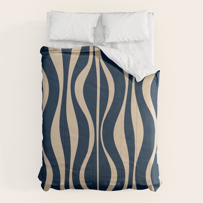 Mid Century Modern Hourglass Abstract Pattern in Navy Blue and Beige Comforter Gallery Image 6