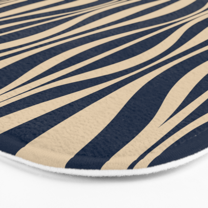 Mid Century Modern Hourglass Abstract Pattern in Navy Blue and Beige Bath Mat Gallery Image 3