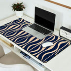 Mid Century Modern Hourglass Abstract Pattern in Navy Blue and Beige Desk Mat Gallery Image 2