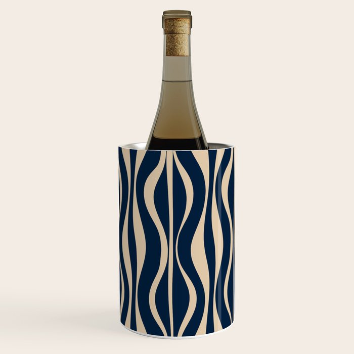 Mid Century Modern Hourglass Abstract Pattern in Navy Blue and Beige Wine Chiller Gallery Image 3