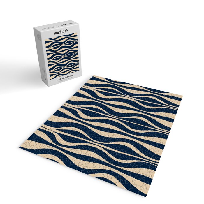 Mid Century Modern Hourglass Abstract Pattern in Navy Blue and Beige Jigsaw Puzzle Gallery Image 2
