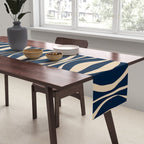 Mid Century Modern Hourglass Abstract Pattern in Navy Blue and Beige Table Runner Gallery Image 2