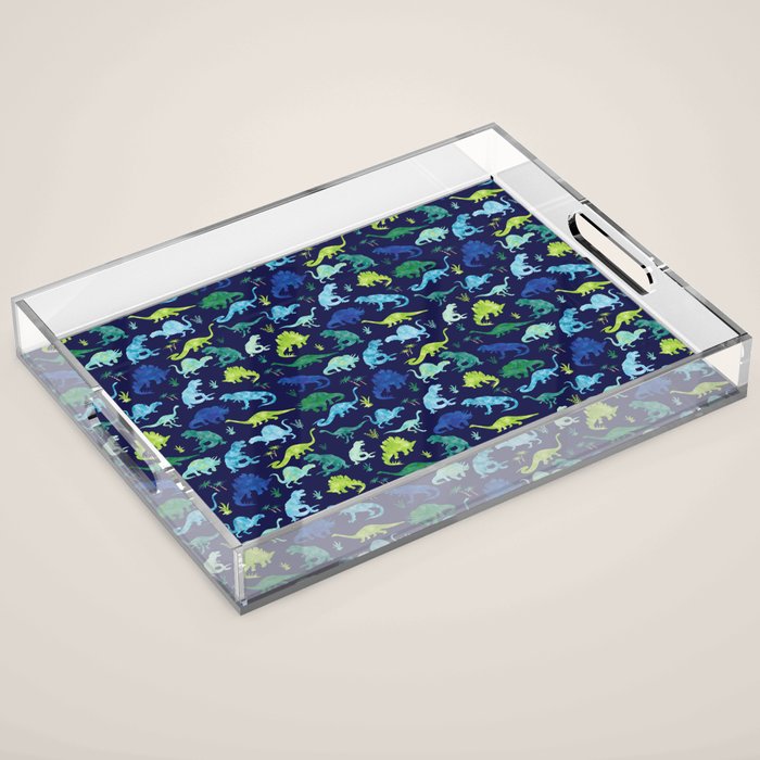 Watercolor Dinosaur Blue Green Dino Pattern Acrylic Tray Gallery Image 1