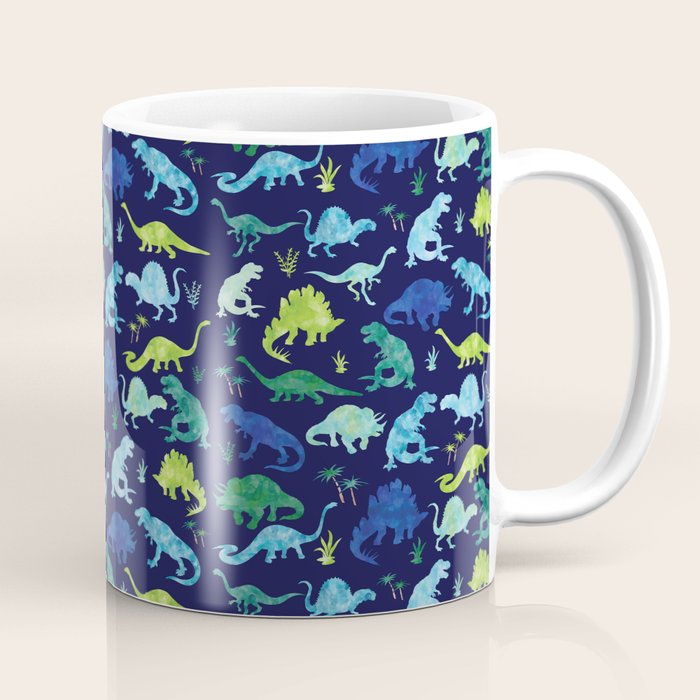 Watercolor Dinosaur Blue Green Dino Pattern Coffee Mug Gallery Image 1