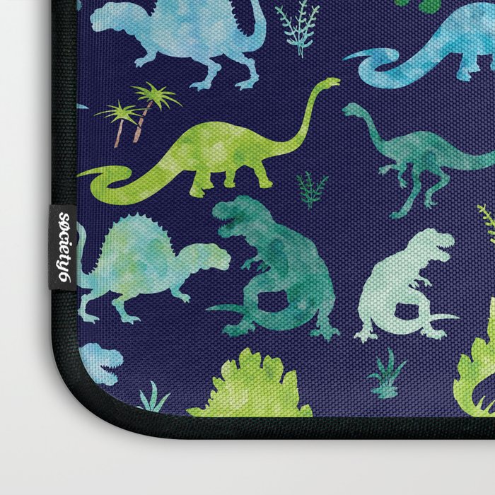 Watercolor Dinosaur Blue Green Dino Pattern Laptop Sleeve Gallery Image 3