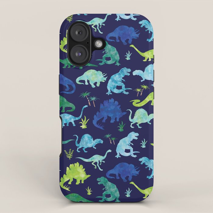 Watercolor Dinosaur Blue Green Dino Pattern iPhone Case Gallery Image 1