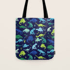Watercolor Dinosaur Blue Green Dino Pattern Tote Bag Gallery Image 1