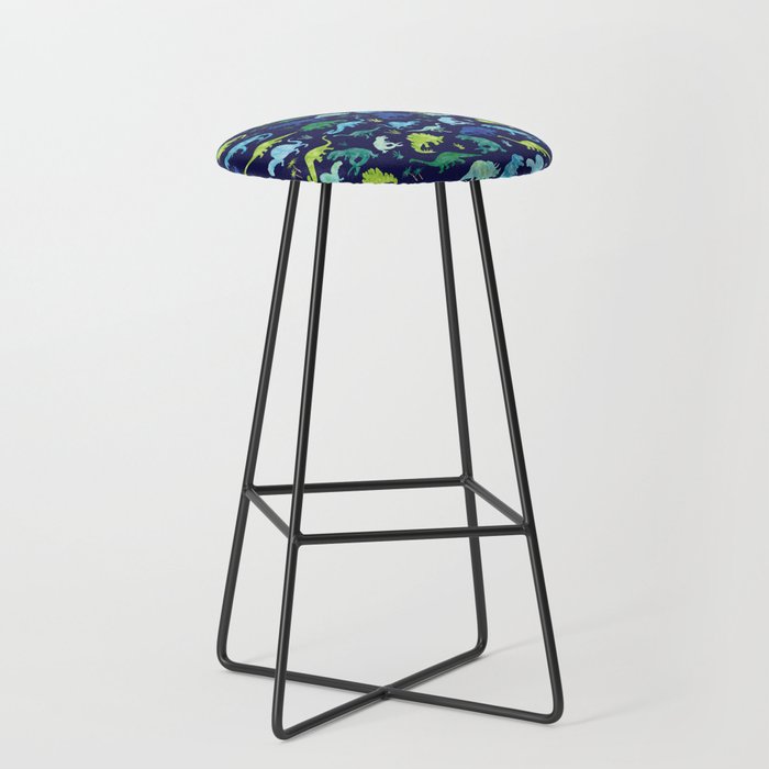 Watercolor Dinosaur Blue Green Dino Pattern Stool Gallery Image 1