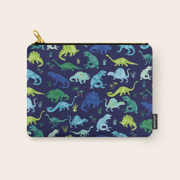 Watercolor Dinosaur Blue Green Dino Pattern Carry All Pouch Gallery Image 1