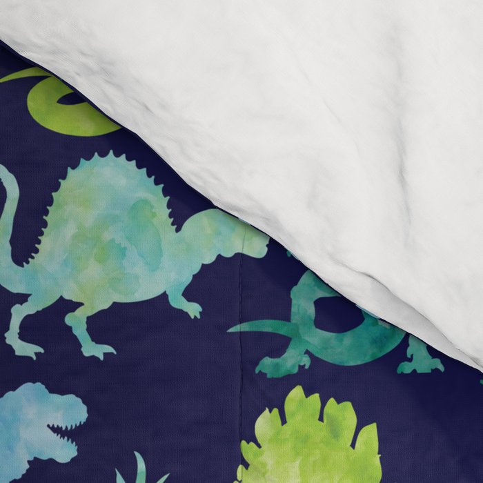 Watercolor Dinosaur Blue Green Dino Pattern Comforter Gallery Image 4