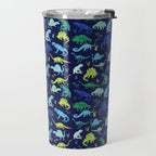 Watercolor Dinosaur Blue Green Dino Pattern Travel Mug Gallery Image 2