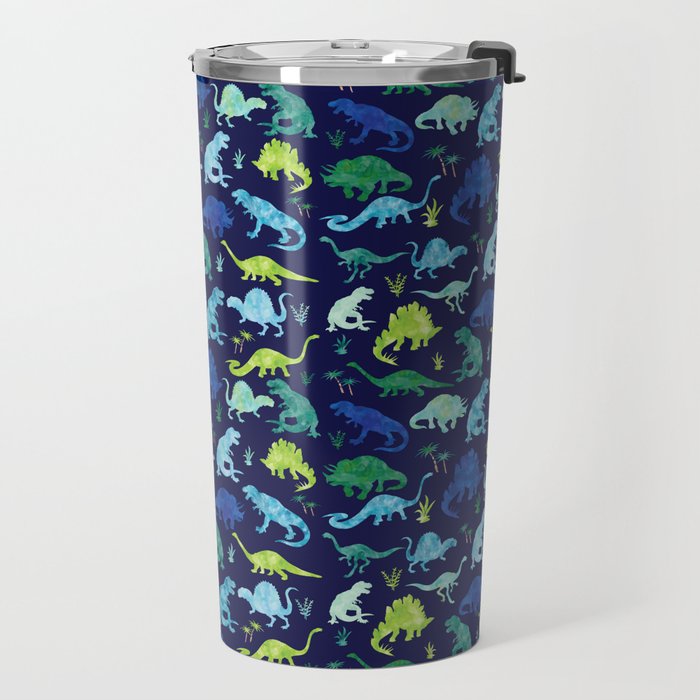 Watercolor Dinosaur Blue Green Dino Pattern Travel Mug Gallery Image 2