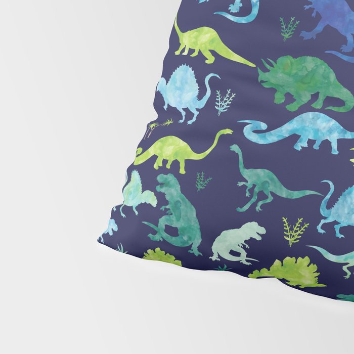 Watercolor Dinosaur Blue Green Dino Pattern Pillow Sham Gallery Image 4