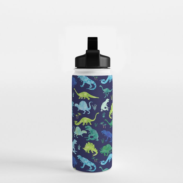 Watercolor Dinosaur Blue Green Dino Pattern Water Bottle Gallery Image 2
