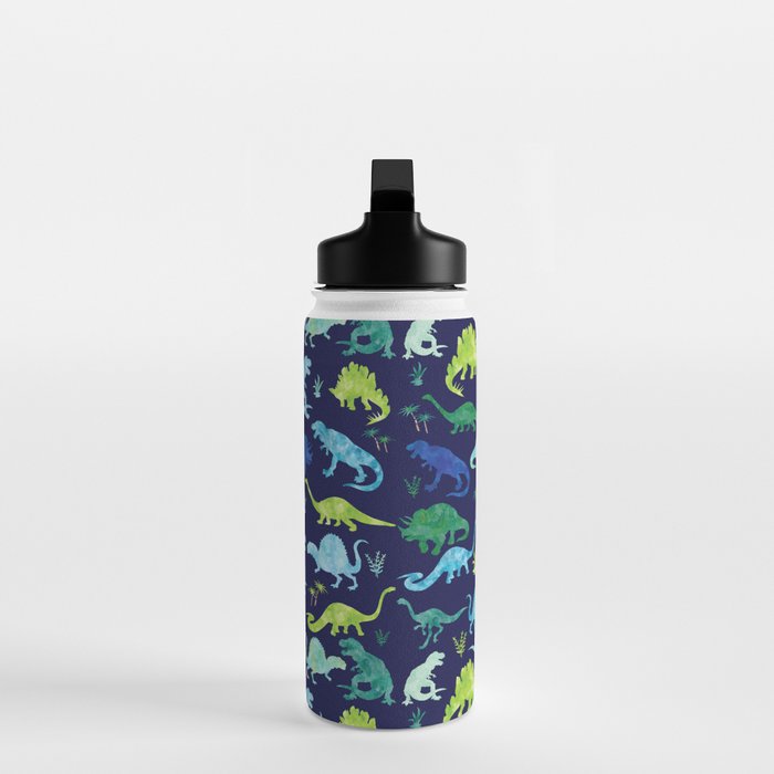 Watercolor Dinosaur Blue Green Dino Pattern Water Bottle Gallery Image 3