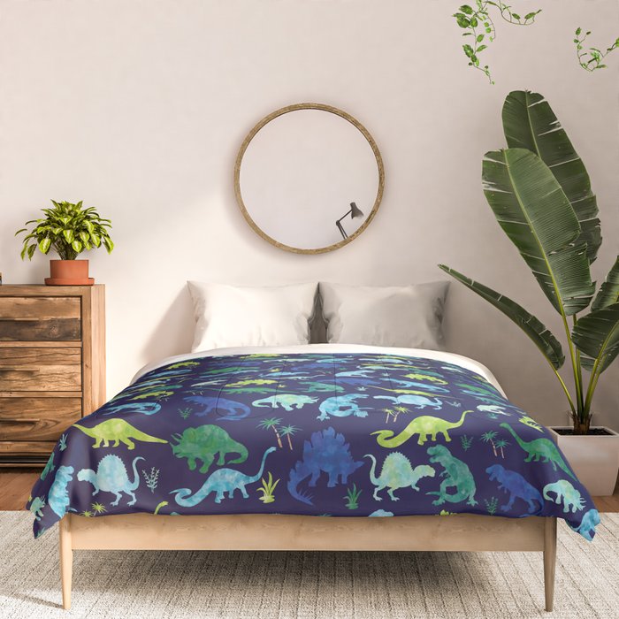 Watercolor Dinosaur Blue Green Dino Pattern Comforter Gallery Image 3