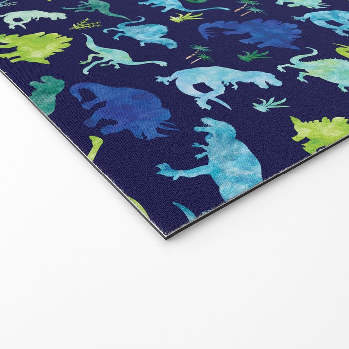 Watercolor Dinosaur Blue Green Dino Pattern Welcome Mat Gallery Image 2