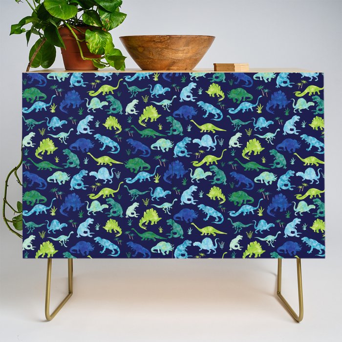 Watercolor Dinosaur Blue Green Dino Pattern Credenza Gallery Image 1