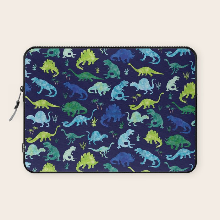 Watercolor Dinosaur Blue Green Dino Pattern Laptop Sleeve Gallery Image 1