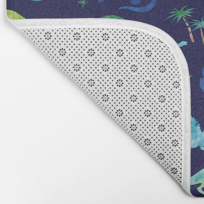 Watercolor Dinosaur Blue Green Dino Pattern Bath Mat Gallery Image 2