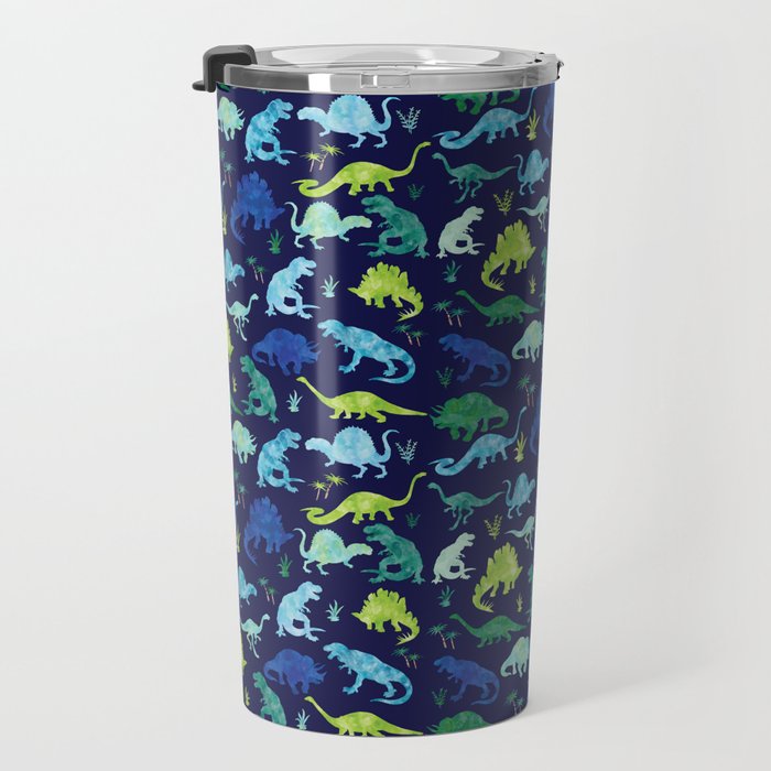Watercolor Dinosaur Blue Green Dino Pattern Travel Mug Gallery Image 3